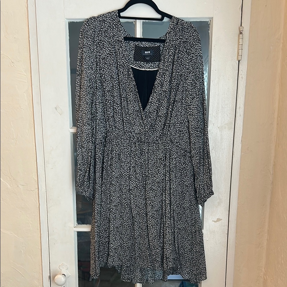 Anthropologie Gray and Black Sundress with Bishop Sleeves